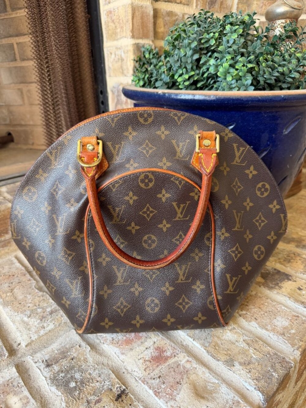 Louis vuitton ellipse bag MM vintage leather classic monogram print brown *read*